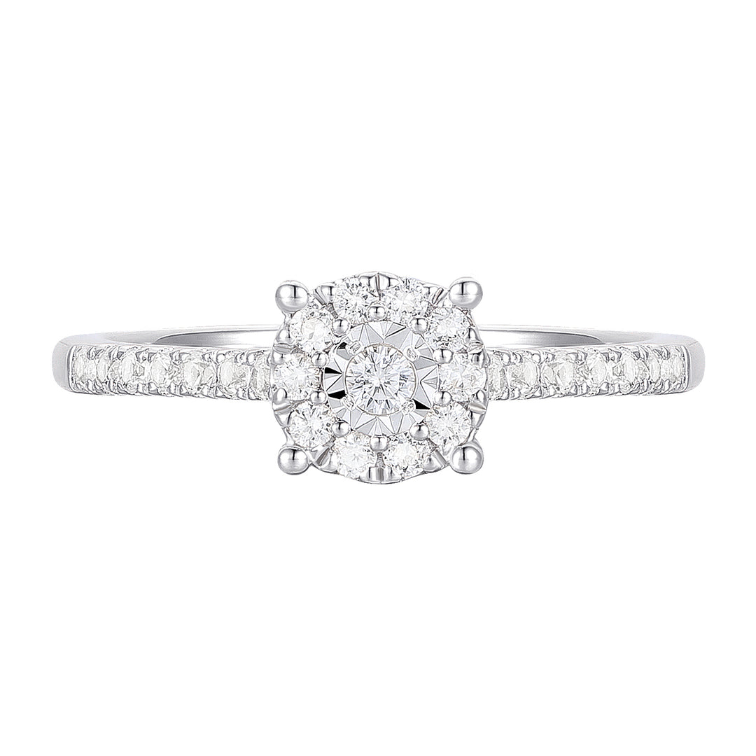 10K White Gold 1/3 ct tw Diamond Miracle Plate Halo Ring (I-I2)