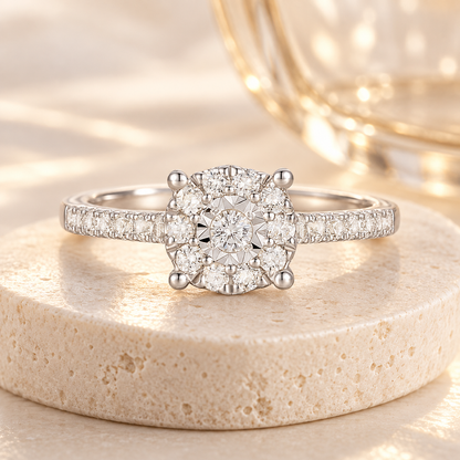 10K White Gold 1/3 ct tw Diamond Miracle Plate Halo Ring (I-I2)