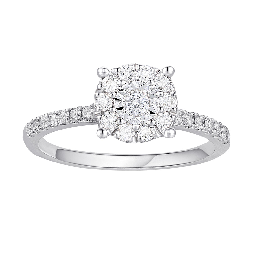 10K White Gold 1/3 ct tw Diamond Miracle Plate Halo Ring (I-I2)