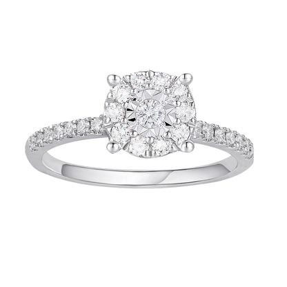 10K White Gold 1/3 ct tw Diamond Miracle Plate Halo Ring (I-I2)