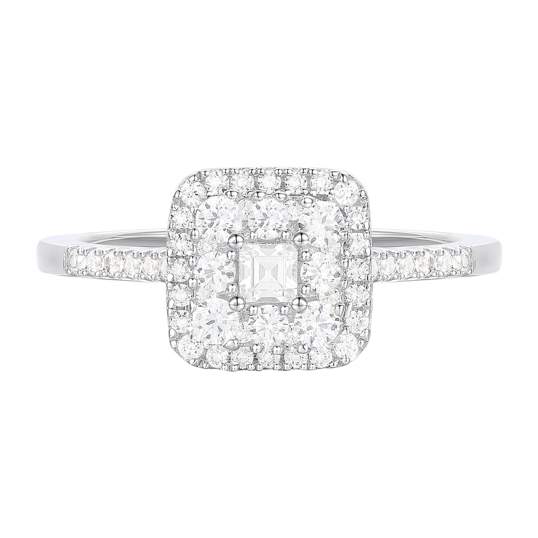 10K White Gold 1/2 ct tw Diamond Square Halo Ring (I-I2)