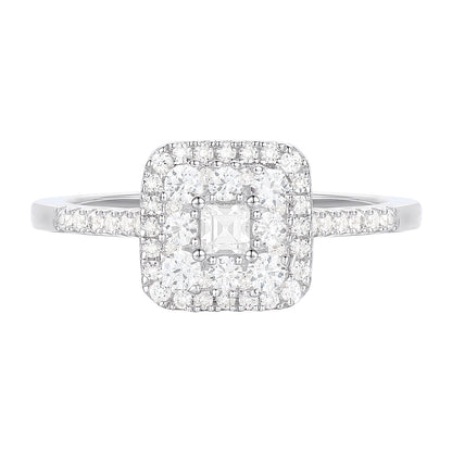 10K White Gold 1/2 ct tw Diamond Square Halo Ring (I-I2)