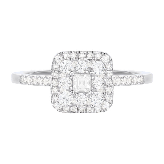 10K White Gold 1/2 ct tw Diamond Square Halo Ring (I-I2)