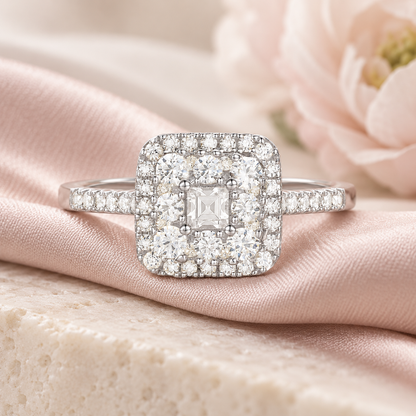 10K White Gold 1/2 ct tw Diamond Square Halo Ring (I-I2)