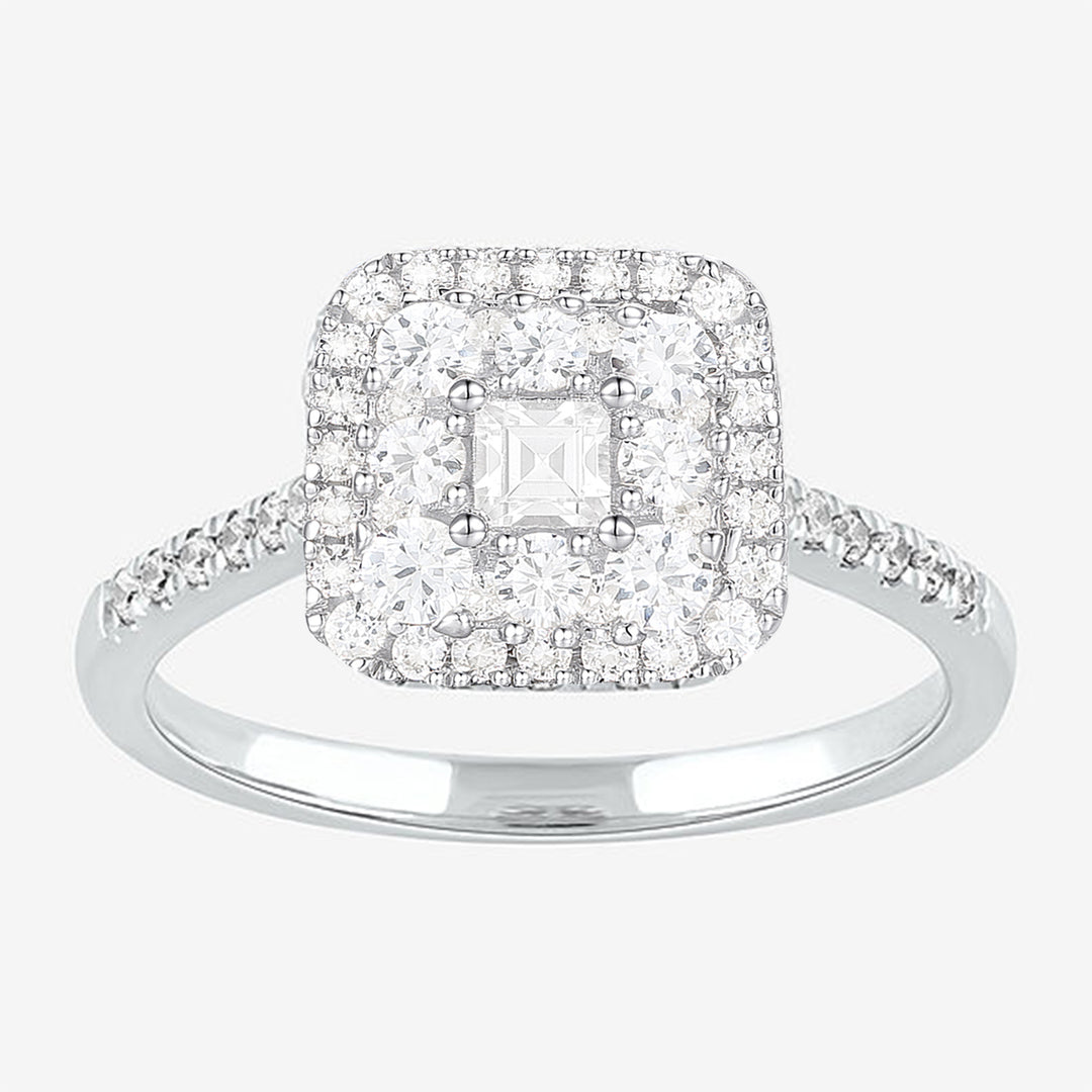 10K White Gold 1/2 ct tw Diamond Square Halo Ring (I-I2)