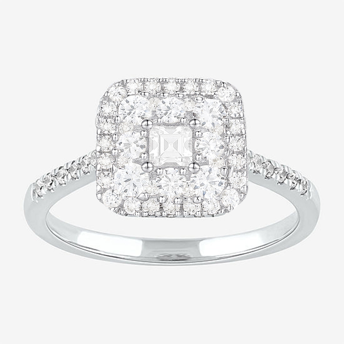 10K White Gold 1/2 ct tw Diamond Square Halo Ring (I-I2)