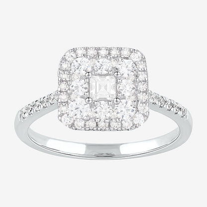 10K White Gold 1/2 ct tw Diamond Square Halo Ring (I-I2)