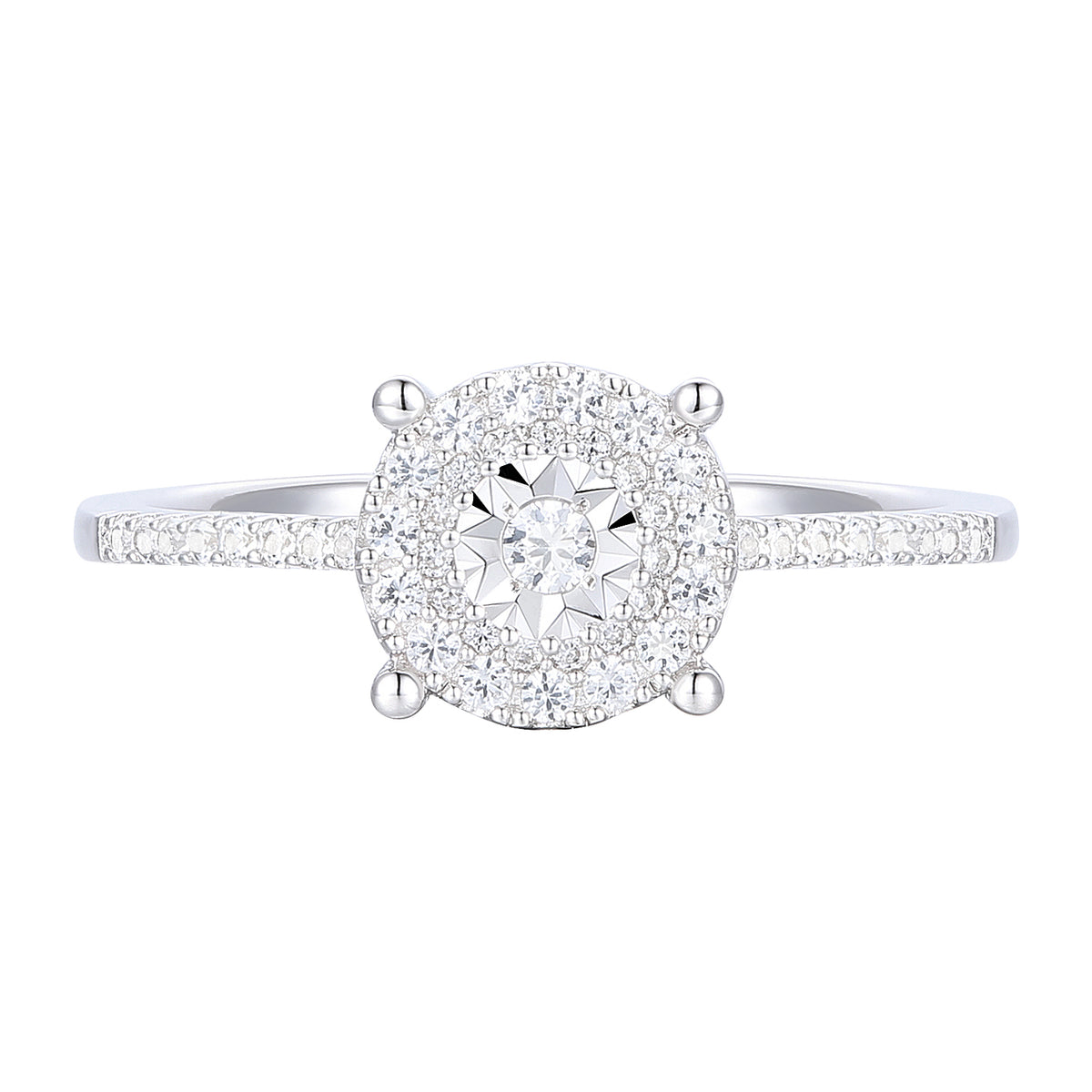 Sterling Silver 1/4 ct tw Diamond Miracle Plate Halo Ring (I-I2)