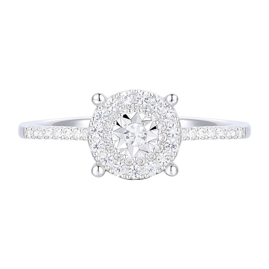 Sterling Silver 1/4 ct tw Diamond Miracle Plate Halo Ring (I-I2)