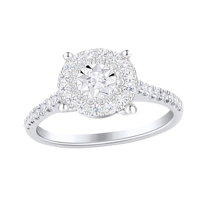 Sterling Silver 1/4 ct tw Diamond Miracle Plate Halo Ring (I-I2)