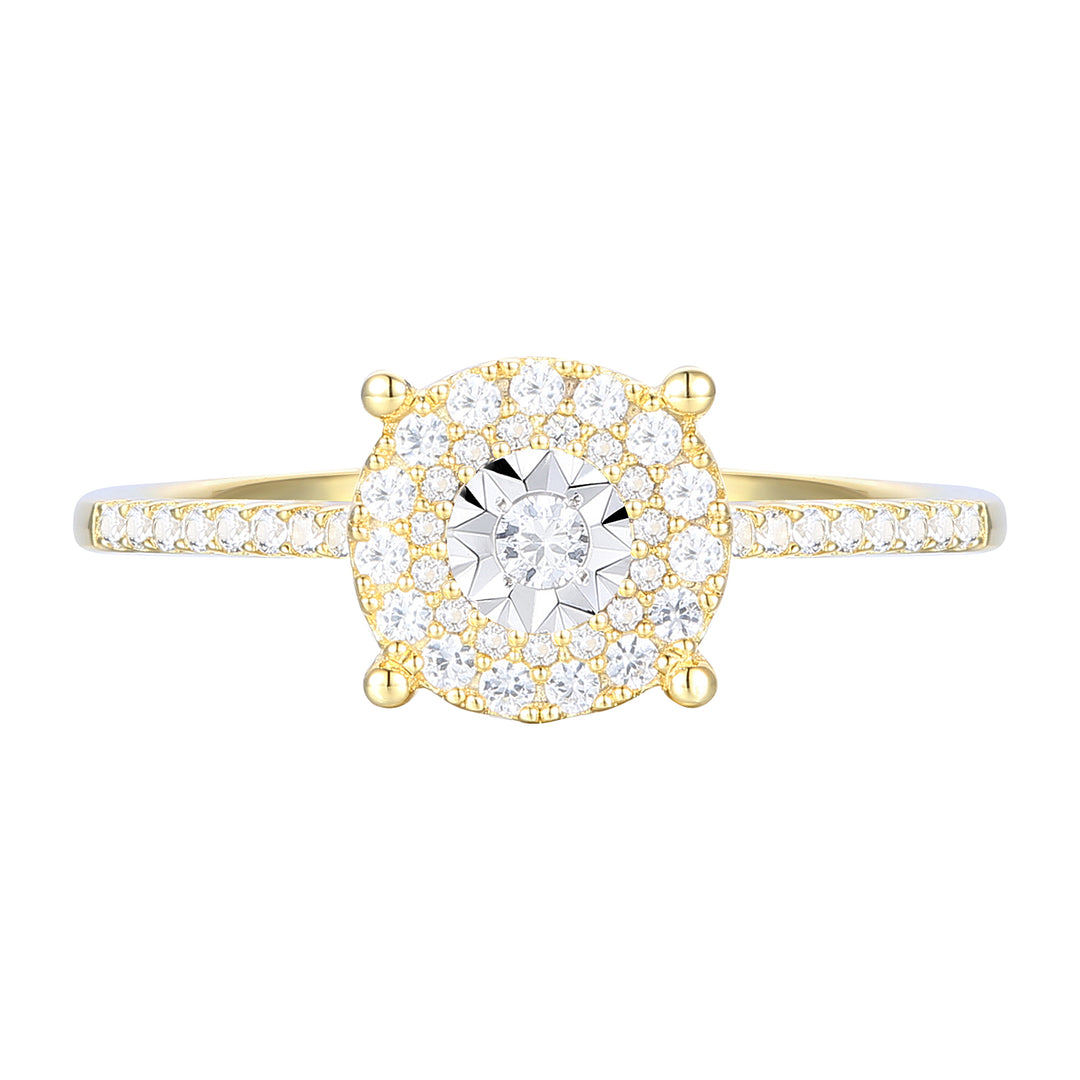 14K Yellow Gold over Sterling Silver 1/4 ct tw Diamond Miracle Plate Halo Ring (I-I2)