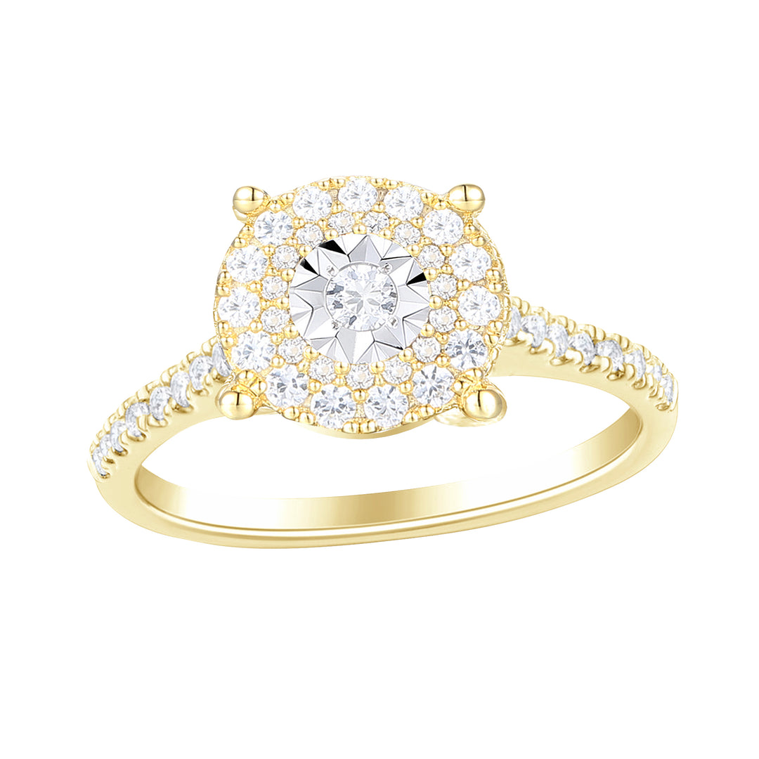 14K Yellow Gold over Sterling Silver 1/4 ct tw Diamond Miracle Plate Halo Ring (I-I2)