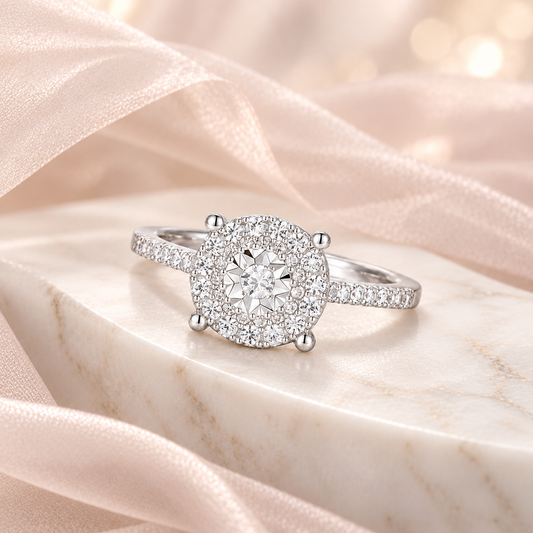 Sterling Silver 1/4 ct tw Diamond Miracle Plate Halo Ring (I-I2)