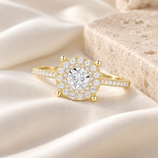 14K Yellow Gold over Sterling Silver 1/4 ct tw Diamond Miracle Plate Halo Ring (I-I2)