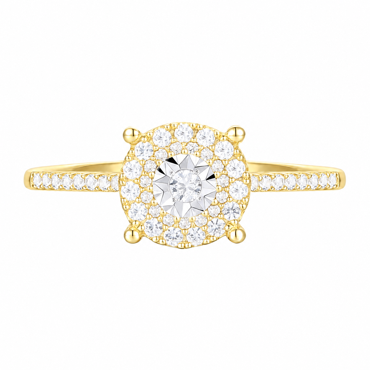 14K Yellow Gold over Sterling Silver 1/4 ct tw Diamond Miracle Plate Halo Ring (I-I2)