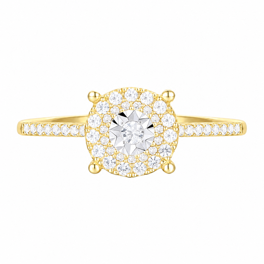14K Yellow Gold over Sterling Silver 1/4 ct tw Diamond Miracle Plate Halo Ring (I-I2)