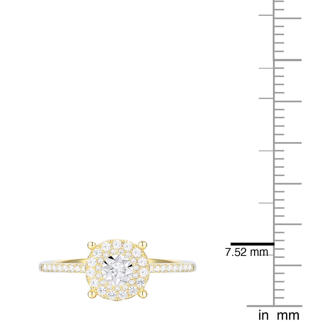 14K Yellow Gold over Sterling Silver 1/4 ct tw Diamond Miracle Plate Halo Ring (I-I2)