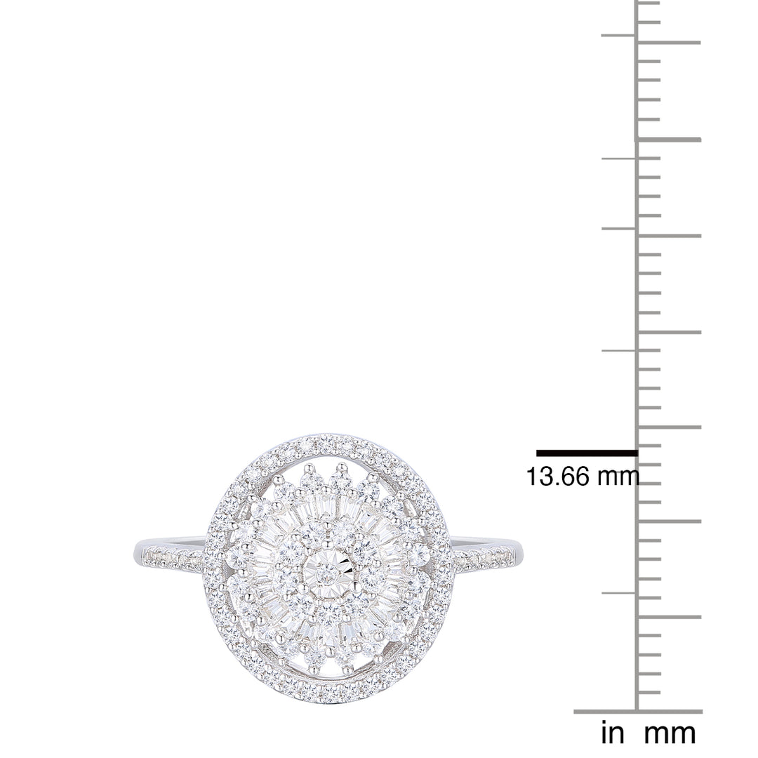 10K White Gold 1/2 ct tw Round and Baguette Diamond Oval Halo Ring (I-I2)