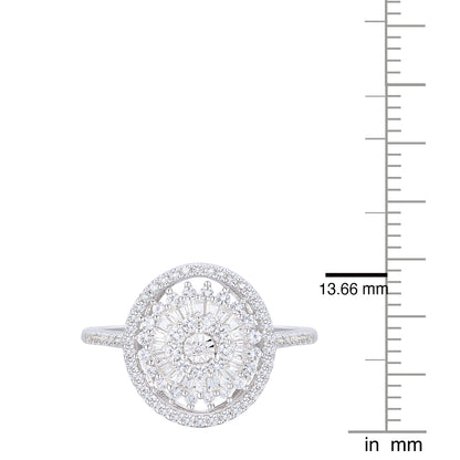 10K White Gold 1/2 ct tw Round and Baguette Diamond Oval Halo Ring (I-I2)