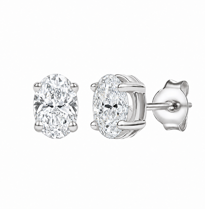 14K Lab Grown Oval Solitaire Earrings F-G VS1-VS2