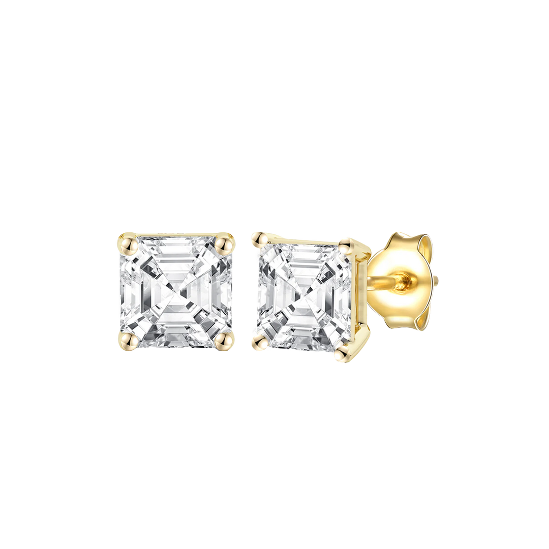 14K Lab Grown Asscher Solitaire Earrings F-G VS1-VS2