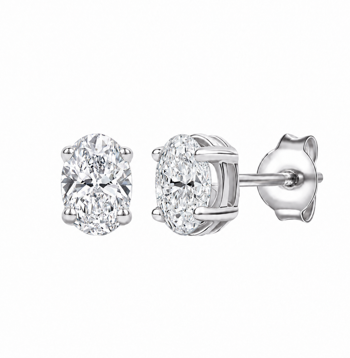 14K Lab Grown Oval Solitaire Earrings F-G VS1-VS2