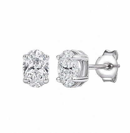14K Lab Grown Oval Solitaire Earrings F-G VS1-VS2
