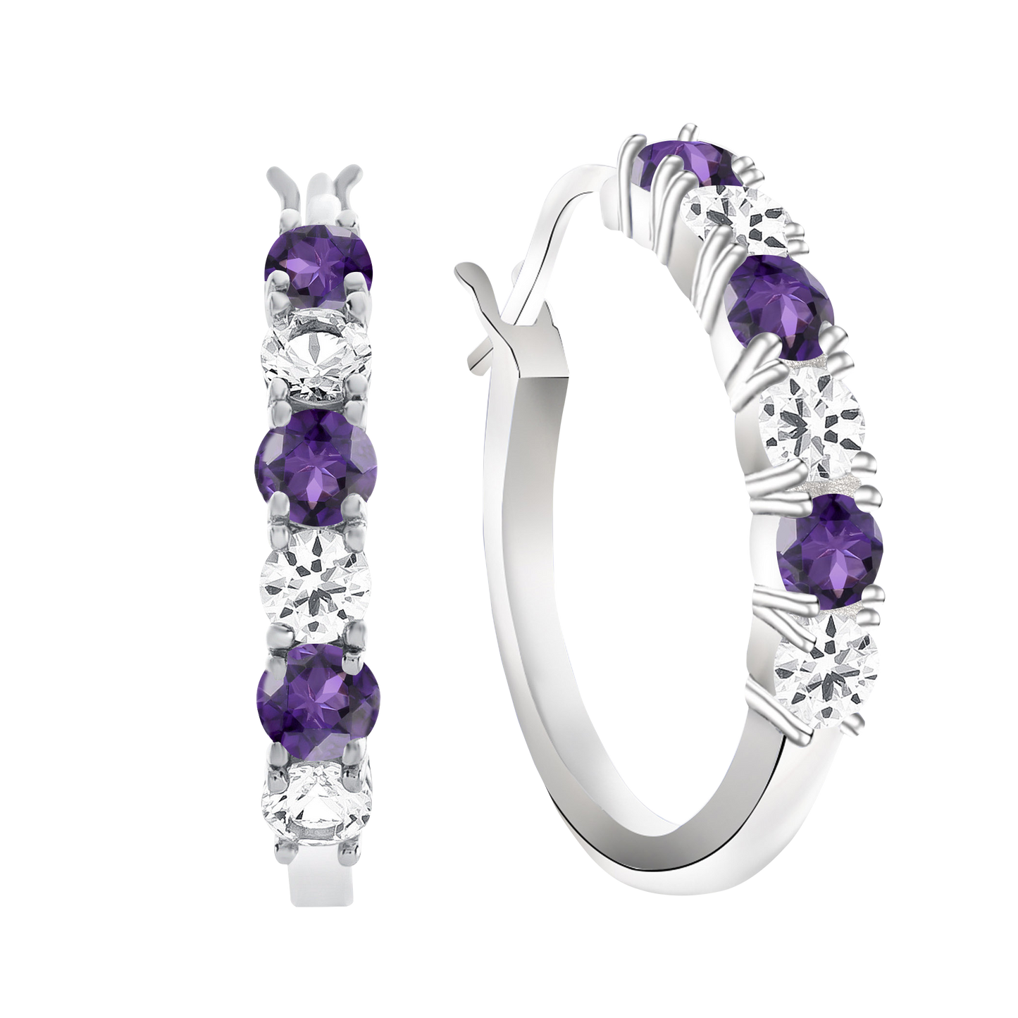 Sterling Silver Gemstone Hoop Earrings