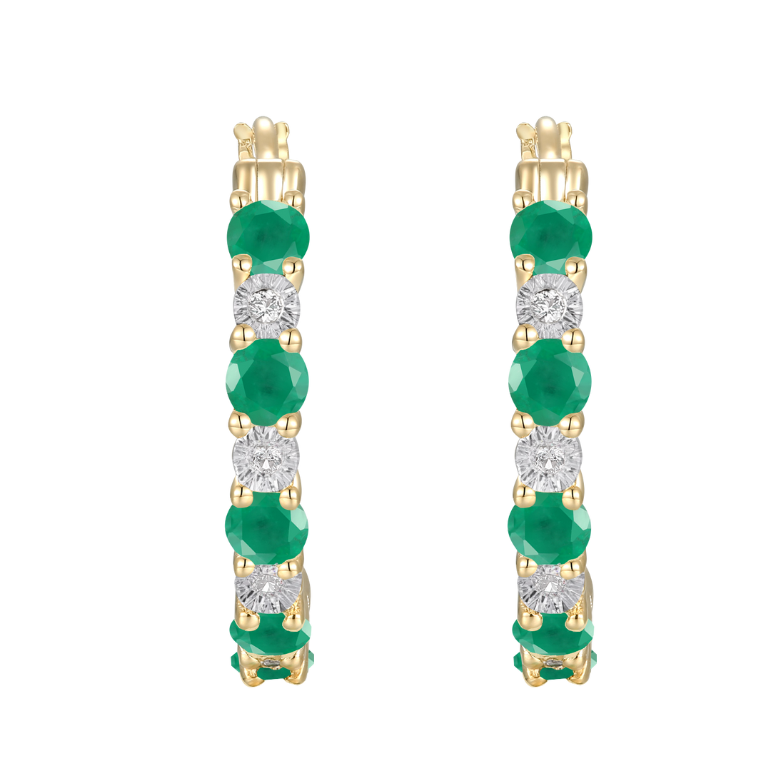 14K Yellow Gold Hoop Earrings with Emeralds and White Sapphires