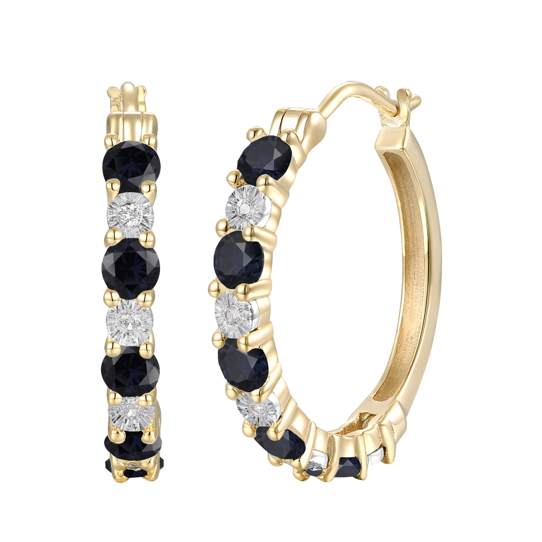 14K Yellow Gold Hoop Earrings with Sapphires and White Sapphires