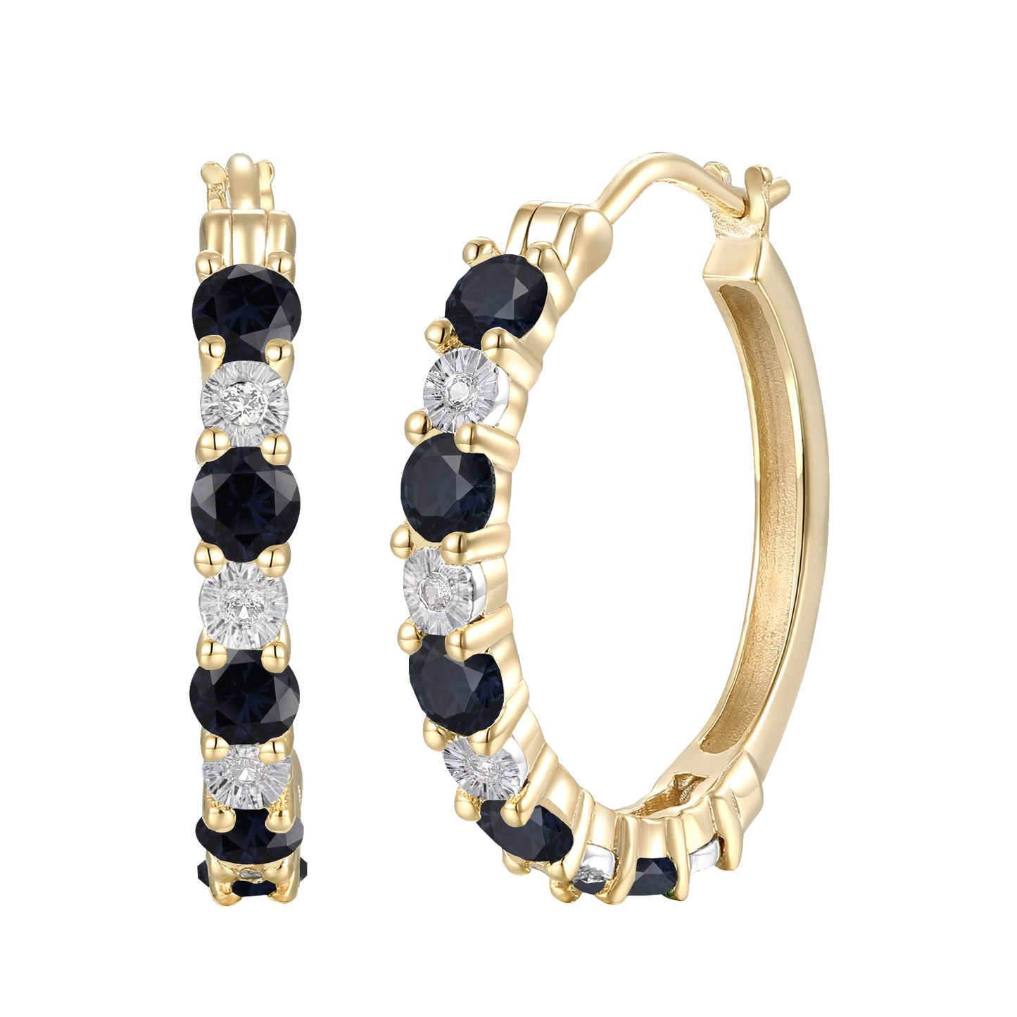 14K Yellow Gold Hoop Earrings with Sapphires and White Sapphires