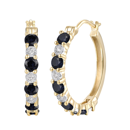 14K Yellow Gold Hoop Earrings with Sapphires and White Sapphires