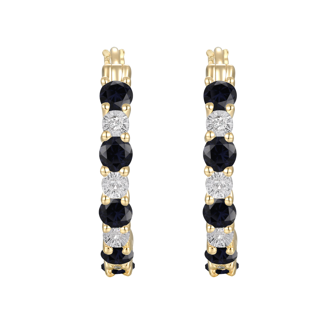 14K Yellow Gold Hoop Earrings with Sapphires and White Sapphires