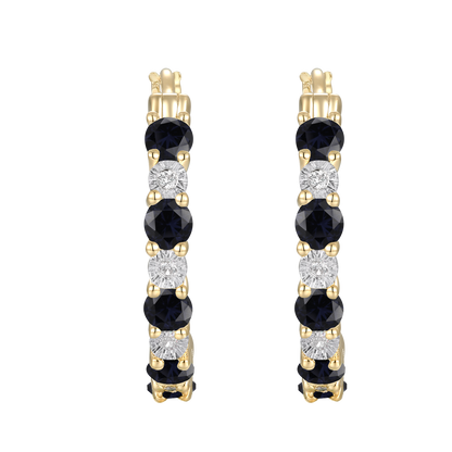 14K Yellow Gold Hoop Earrings with Sapphires and White Sapphires