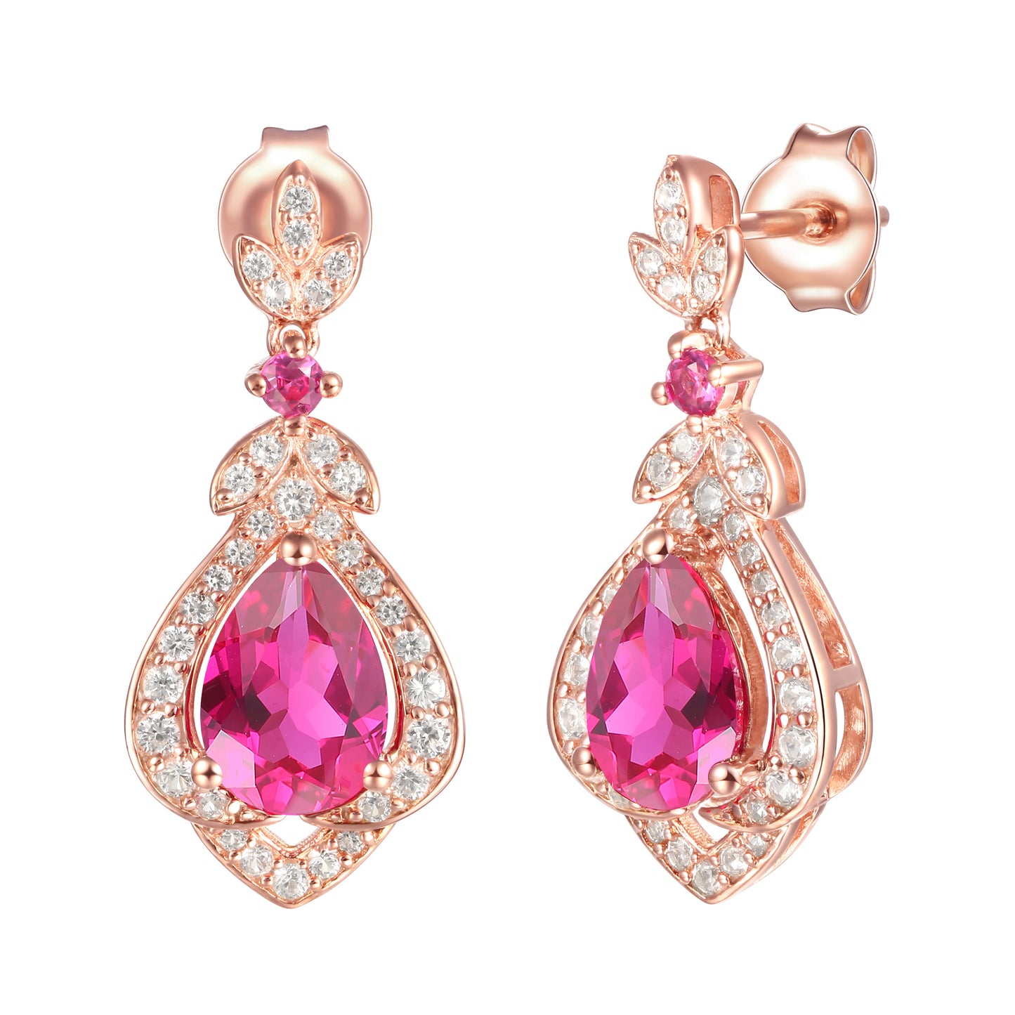 Tirafina Floral Drop Earrings Created with gemstones and white Sapphire Accents Gold Plated Silver Drop Earrings  (7x5mm Stones)