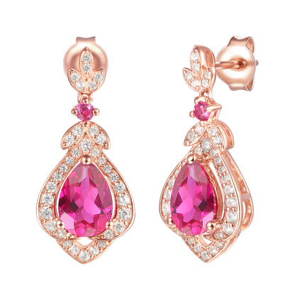 Tirafina Floral Drop Earrings Created with gemstones and white Sapphire Accents Gold Plated Silver Drop Earrings  (7x5mm Stones)