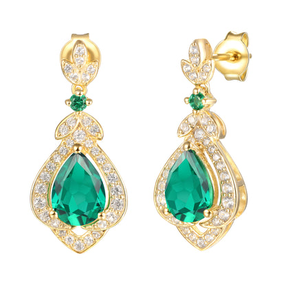 Tirafina Floral Drop Earrings Created with gemstones and white Sapphire Accents Gold Plated Silver Drop Earrings  (7x5mm Stones)