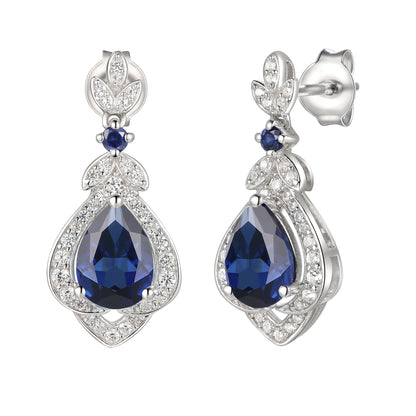 Tirafina Floral Drop Earrings Created with gemstones and white Sapphire Accents Gold Plated Silver Drop Earrings  (7x5mm Stones)