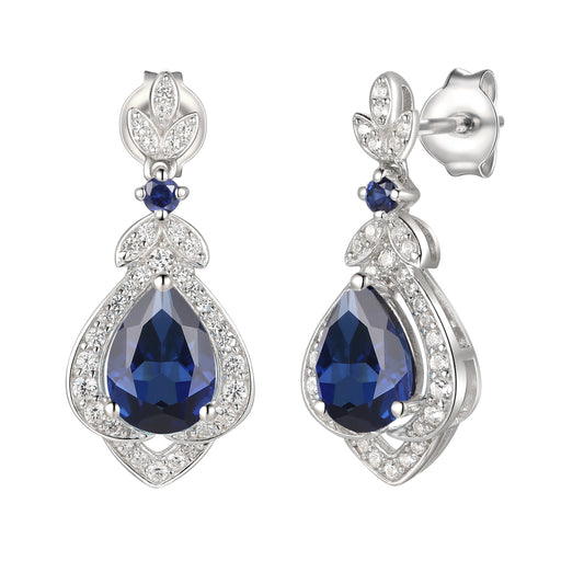 Tirafina Floral Drop Earrings Created with gemstones and white Sapphire Accents Gold Plated Silver Drop Earrings  (7x5mm Stones)
