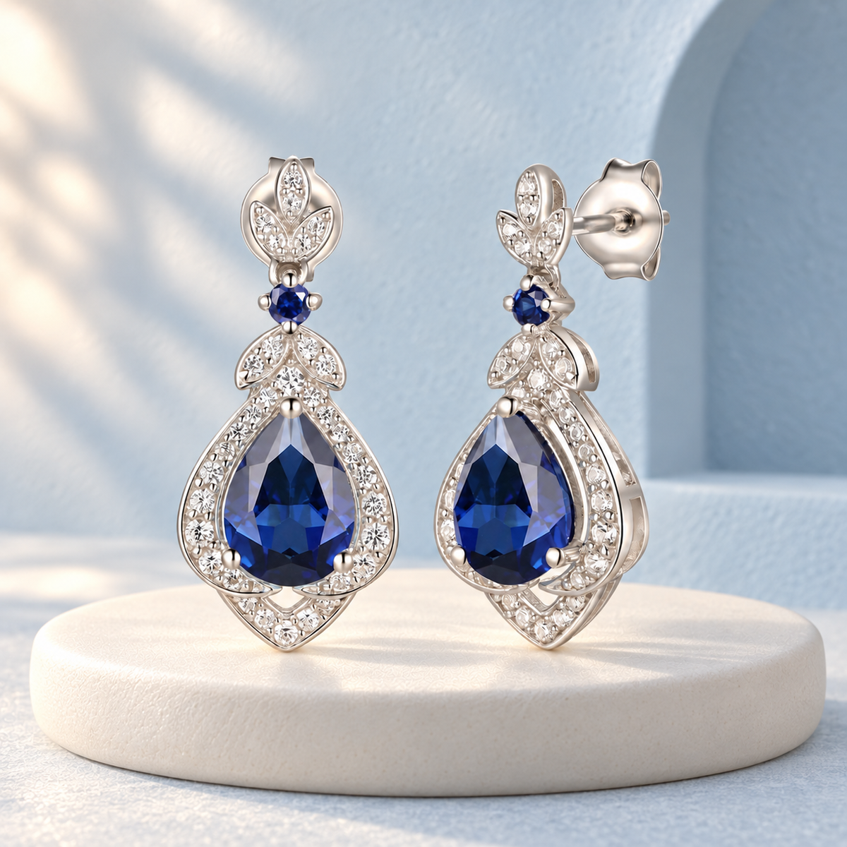 Tirafina Floral Drop Earrings Created with gemstones and white Sapphire Accents Gold Plated Silver Drop Earrings  (7x5mm Stones)