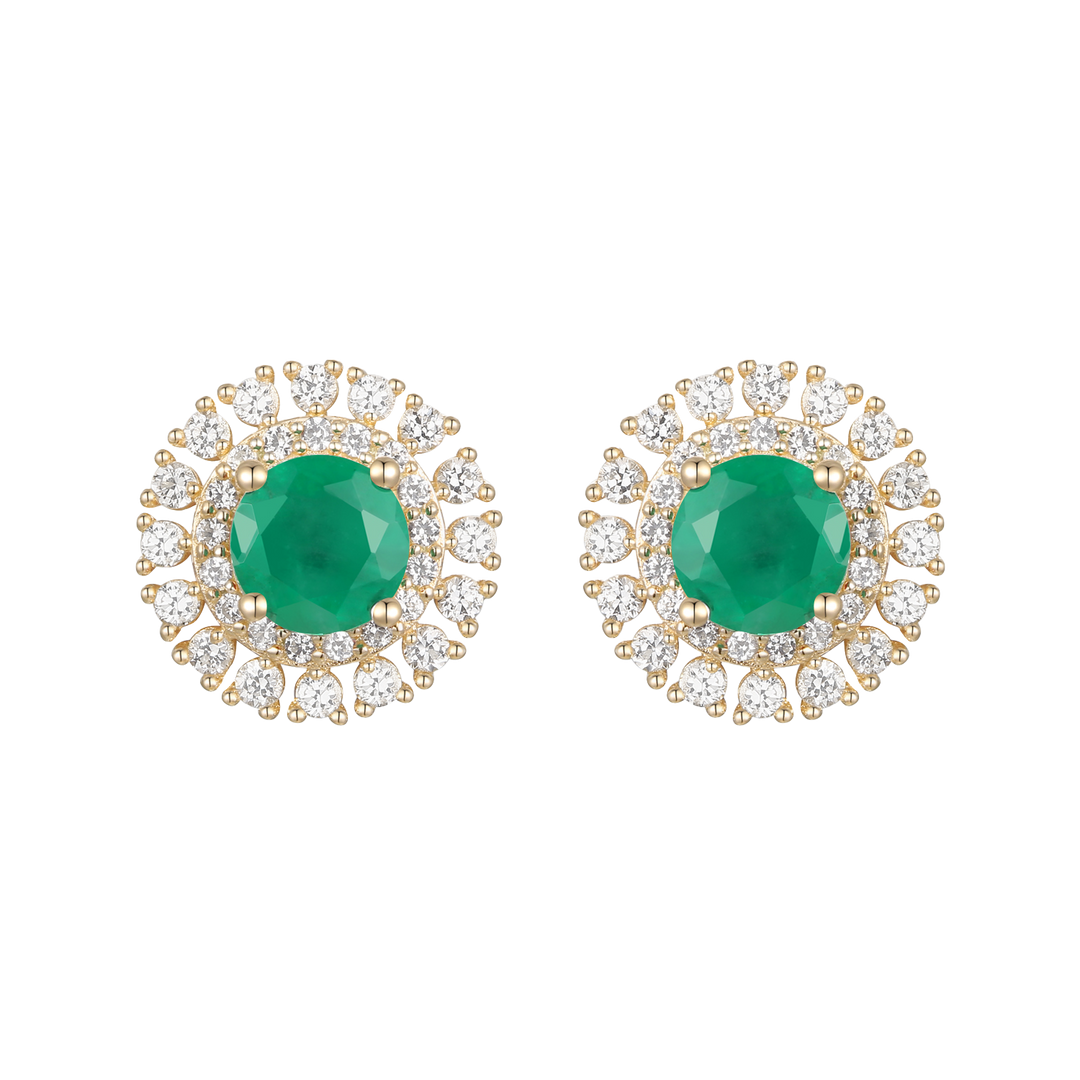 10K-Genuine-Gemstone-&-1/2-ct-tw-Diamond-Round-Stud-Earring