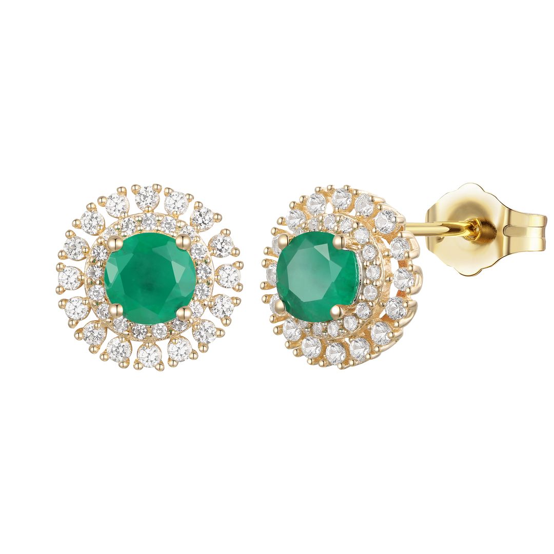 10K-Genuine-Gemstone-&-1/2-ct-tw-Diamond-Round-Stud-Earring