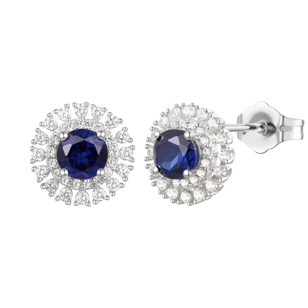 10K Genuine Gemstone & 1/2 ct tw Diamond Round Stud Earring