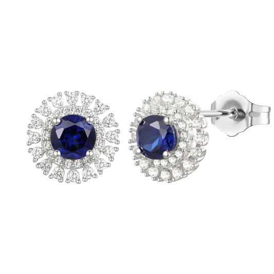 10K Genuine Gemstone & 1/2 ct tw Diamond Round Stud Earring