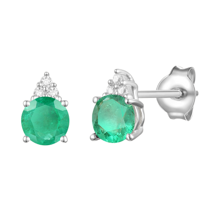 Elegant 14K Gold Stud Earrings with Diamonds and Emerald – 4.5mm Stone