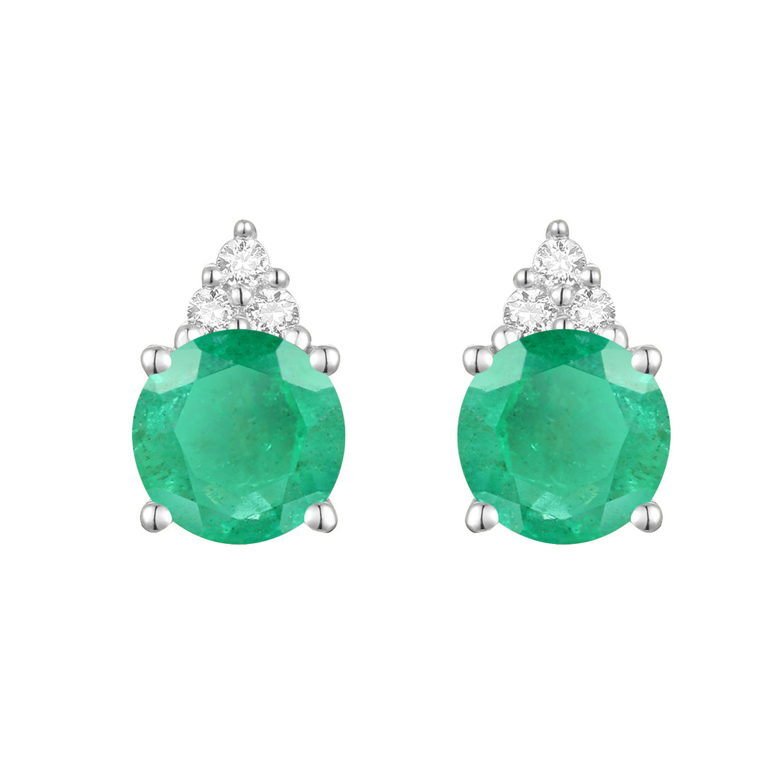 Elegant 14K Gold Stud Earrings with Diamonds and Emerald – 4.5mm Stone