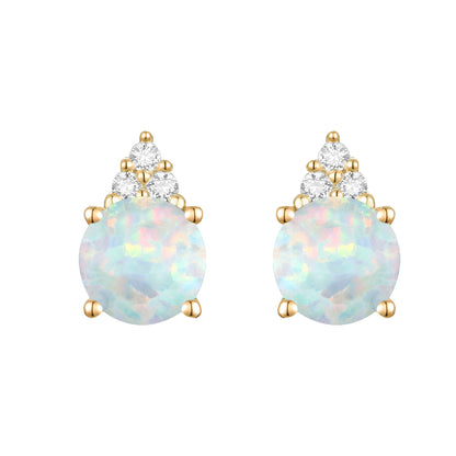 Elegant 14K Gold Stud Earrings with Diamonds and Opal – 4.5mm Stone
