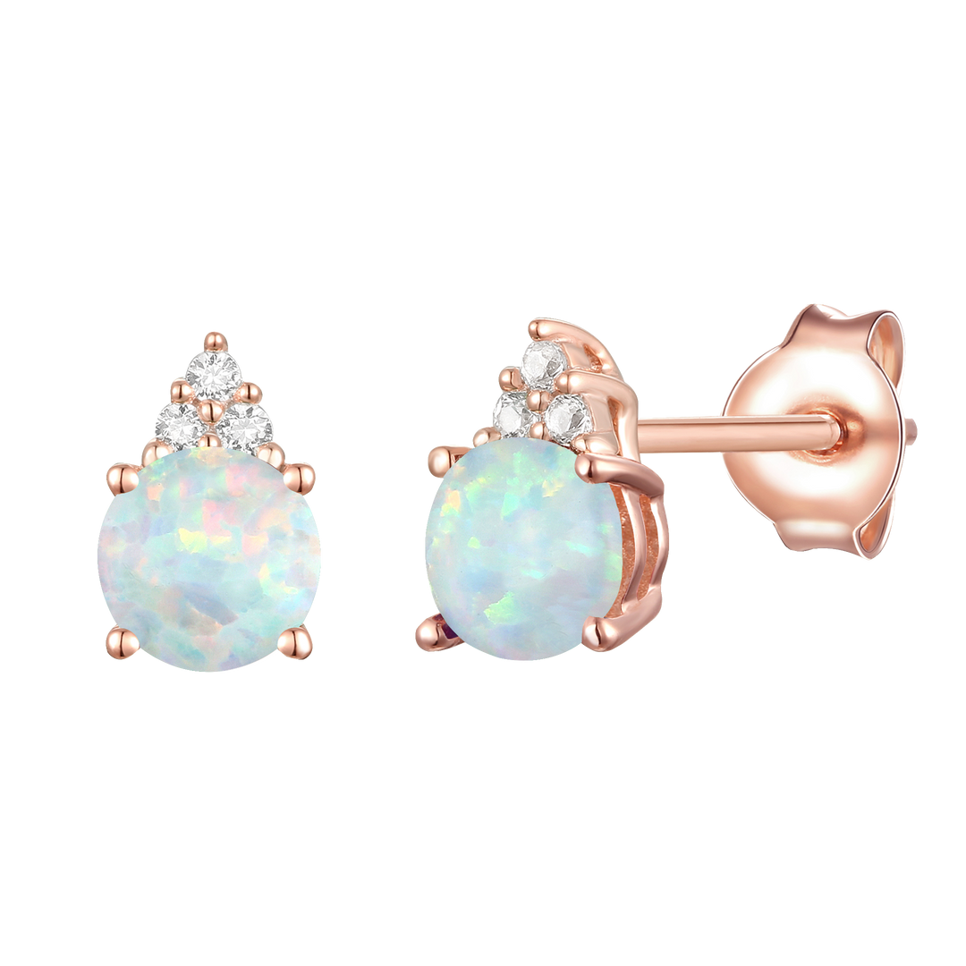 Elegant 14K Gold Stud Earrings with Diamonds and Opal – 4.5mm Stone