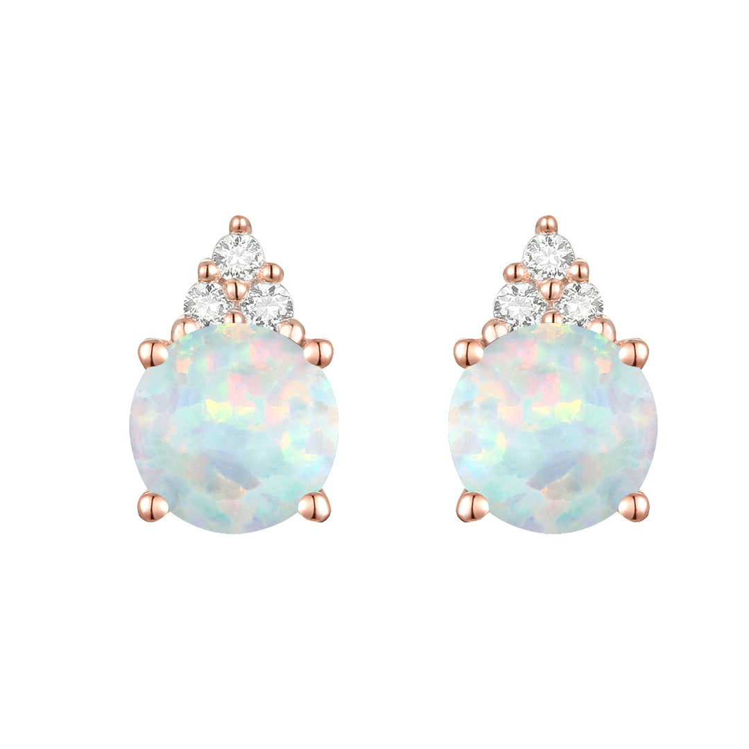 Elegant 14K Gold Stud Earrings with Diamonds and Opal – 4.5mm Stone