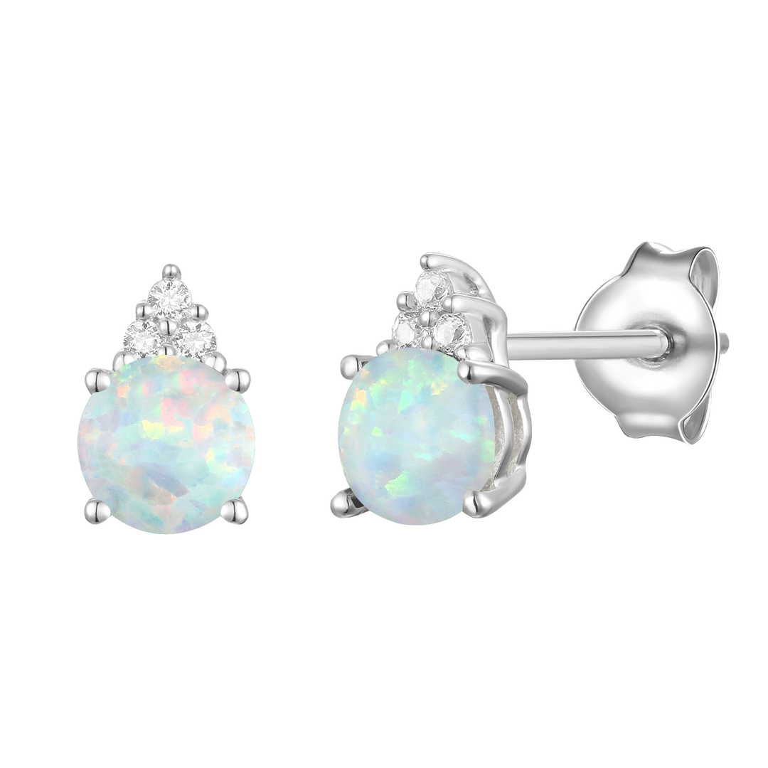 Elegant 14K Gold Stud Earrings with Diamonds and Opal – 4.5mm Stone